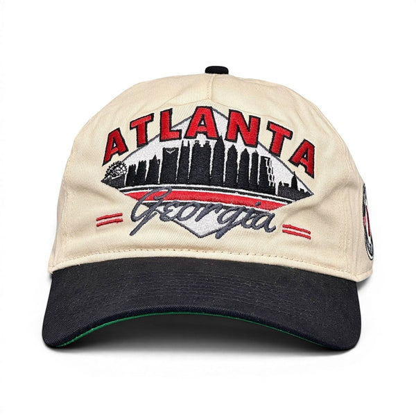 Retro Atlanta Snapback - The Hotlanta features a vintage-style cap with an embroidered Atlanta skyline and ATLANTA in bold, reminiscent of 90s Georgia Dome days.