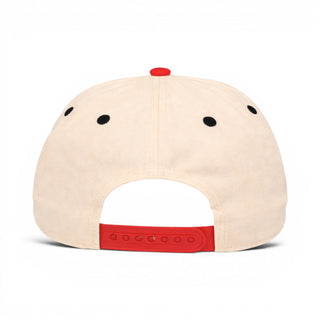 Phoenix Snapback - The Card (Cream/Red) showcases a retro design with a light-beige fabric, black eyelets, and red accents, embodying Phoenix pride in a vintage style.