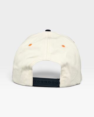 Tennessee Snapback - The Neyland (Cream/Black), featuring retro styling with orange-stitched ventilation holes and a black snap-closure strap, celebrates Neyland Stadium's legendary atmosphere.