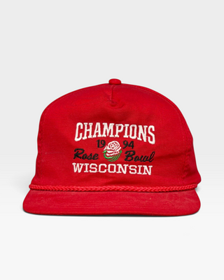 Shells Vintage Hat Co. red Wisconsin Badgers 1994 Rose Bowl Champions snapback hat with white embroidered text