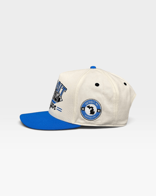 Detroit Snapback - The Sanders (Cream/Electric Blue) - Shells Vintage Hat Co.