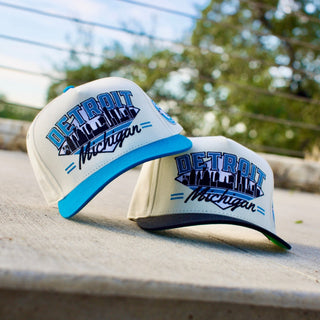 Detroit Snapback - The Sanders (Cream/Electric Blue) - Shells Vintage Hat Co.