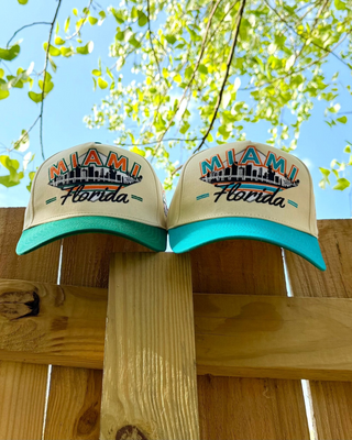 Miami Snapback - The U: Retro baseball caps with a “Miami” and city skyline embroidery, embodying vintage style and recalling iconic moments with the Miami Hurricanes football team.