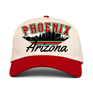 Phoenix Snapback - The Doan: Retro-style cap featuring PHOENIX and Arizona skyline, perfect for loyal Coyotes fans embracing vintage flair.