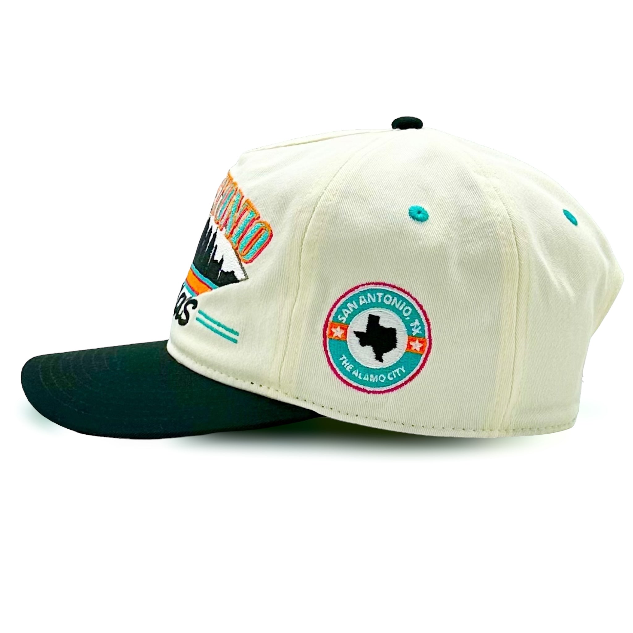 Retro San Antonio Snapback Hat | Spurs Colors | Skyline Design